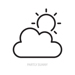 Partly sunny line icon. Cloud and sun sign / symbol. Weather forecast & climate concept. Isolated on a white background. Editable stroke. Flat design. Vector illustration.