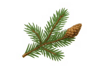 Pine branch with a pinecone, evergreen conifer symbolizing winter holidays and natural festive decoration