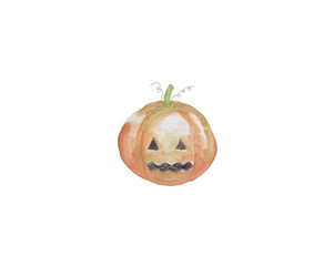 Cute hand-painted watercolor pumpkin with a friendly smiling face. Perfect for Halloween, fall decor, kids’ crafts, and seasonal designs.