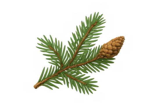 Pine branch with a pinecone, evergreen conifer symbolizing winter holidays and natural festive decoration