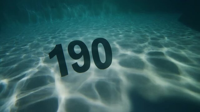 The number 190 submerged underwater, resting on a sunlit floor amidst gentle light ripples, evoking a sense of serene depth and quiet mystery within a tranquil aquatic environment