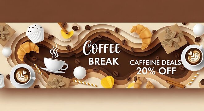 Coffee Break Caffeine Deals 20 Percent Off Promotion Banner.