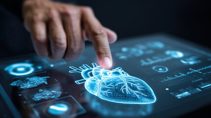 Modern digital medical dashboard with holographic screens and glowing blue interface