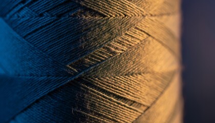Close-up of Brown and Blue Thread Spool Showing Detailed Textures and Fine Craftsmanship