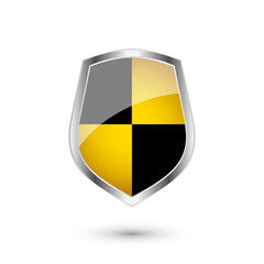 Fototapeta premium Glossy shield with yellow and black pattern. Security and protection concept. Cyber safety icons, internet privacy, web defense, digital data protection and antivirus themes. Vector illustration