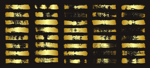 Golden brush strokes, lines, ink smudges, hand-drawn scribble shapes. Handmade sketchy marks, acrylic stains, charcoal streaks. Paint textures, dry brush effect. Marker underline. Vector illustration