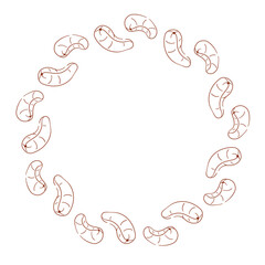 Circular wreath made of line art style cashew nut isolated on a white background.