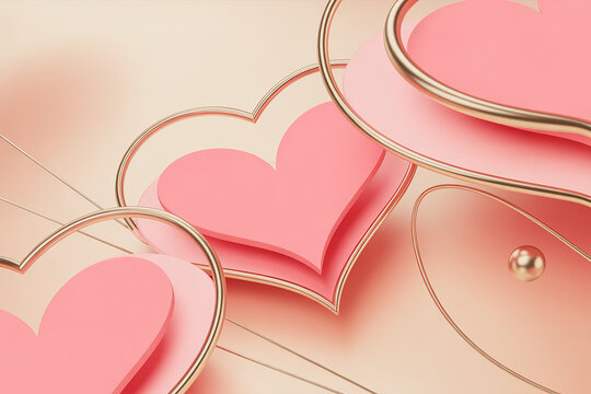 Elegant pink hearts with luxurious gold accents create a romantic and celebratory backdrop perfect for Valentine's Day and special occasion marketing campaigns