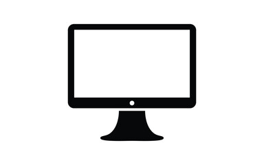 Simple Black Computer Monitor Icon on a White Background