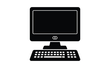 Isolated desktop computer and keyboard icon in black and white