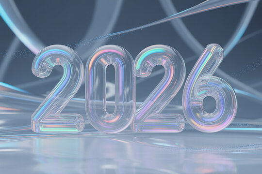 Stunning holographic 2026 numbers shimmer with iridescent light, symbolizing future innovation, progress, and the exciting dawn of a new year ahead