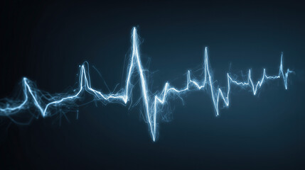Blue glowing EKG heartbeat waveform on dark background, futuristic medical monitoring concept
