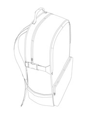 Fototapeta premium Backpack contour set features a realistic line drawing with detailed straps, buckles, and pockets. Shading and highlights create a lifelike appearance on a white background.