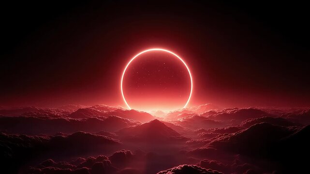 Red Starry Sky Cloud Sea Surrounds Halo Rising Slowly
