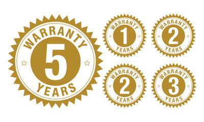 Set of four golden warranty seal badges with years 5 1 2 3 declarative vector illustration vector