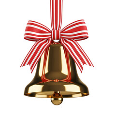 Golden bell with festive ribbon, holiday celebration symbol