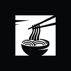 Modern minimalist logo featuring a ramen noodle bowl with chopsticks - Ramen Noodle Logo &ndash; Japanese Food Bowl Icon