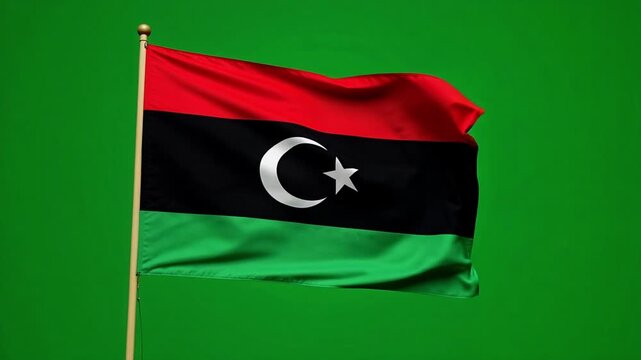Proud Libyan Flag Waving in the Breeze Against a Green Screen Backdrop - 4k for Patriotic Projects and National Celebrations