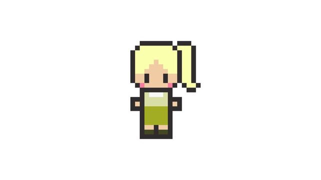 8-bit pixel art running blond hair girl. looped animation 4k 30fps