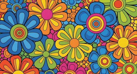 Fototapeta premium Floral Kaleidoscope: A vibrant collection of colorful flowers, with each petal representing a unique burst of color and a whimsical sense of joy.