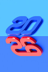 Happy New Year 2026. Volumetric multi-colored Numbers of 2026. Trendy Christmas background. Realistic 3d illustration