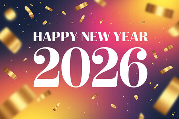 Celebrate the exciting arrival of 2026 with a vibrant burst of golden confetti and a stunning gradient background, perfect for festive announcements and invitations.