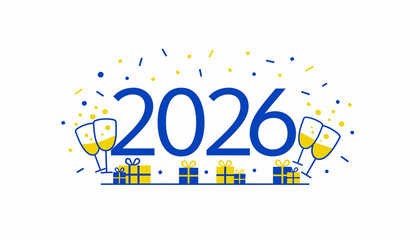 Minimalist New Year 2026 Celebration Champagne Glasses Gift Boxes Confetti