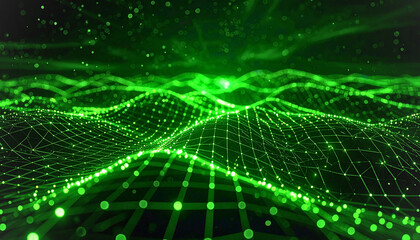 Obraz premium Green Glowing Abstract Mesh Network Background