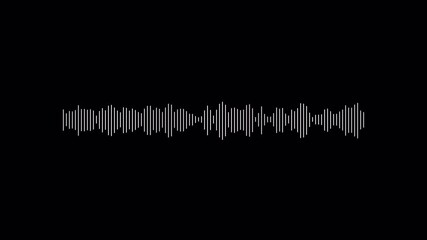 Sound wave icon, podcast player interface Monochrome simple sound wave on black background line graph. voice note waveform animation. - Powered by Adobe
