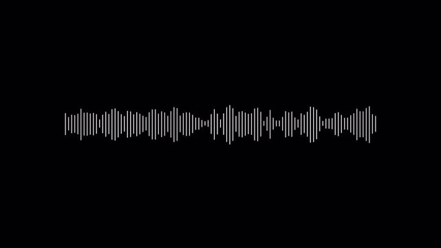 Sound wave icon, podcast player interface Monochrome simple sound wave on black background line graph. voice note waveform animation.