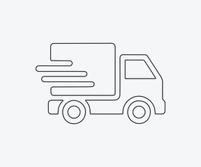 Minimal Fast Delivery Truck Line Icon Vector on Clean Background