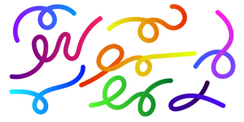 Color line shapes with gradient dynamic squiggles spiral ribbons and swirls abstract wavy pattern.