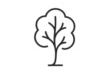 Tree icon representing nature, environment, growth, and ecology as a simple line art drawing with transparent background