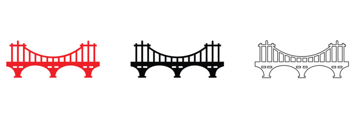 arch bridge construction icon set, bridge frame, Bridge vector icon set silhouette and line art