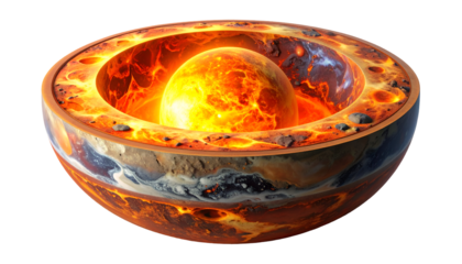 Scientific Cross-Section of Earth's Interior Showing Core, Mantle, Crust, Magma, and Geological Layers