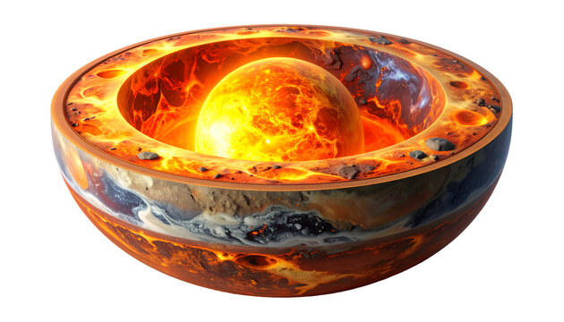 Scientific Cross-Section of Earth's Interior Showing Core, Mantle, Crust, Magma, and Geological Layers