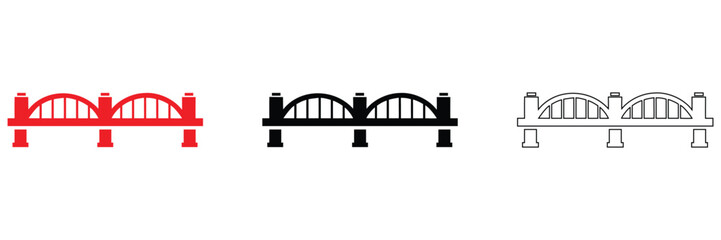 arch bridge construction icon set, bridge frame, Bridge vector icon set silhouette and line art