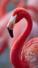 Obraz premium Ultra realistic portrait of a flamingo in soft light with detailed feathers