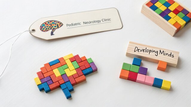 Colorful Block Brain Puzzle Displaying Pediatric Neurology Concepts