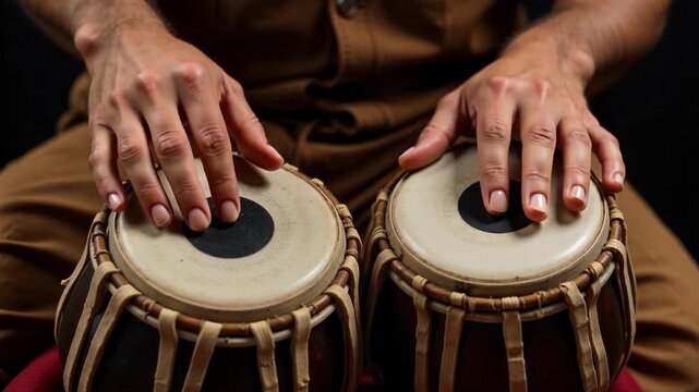 Experience the Rhythmic Artistry Hands Skillfully Playing Tabla Drums A Captivating Performance of Traditional Indian Music in Stunning 4K