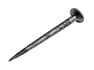 Single metal nail close up shot isolated on transparent background