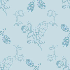 Accent Wall Design Artichokes and acorns botanical character and charm.
