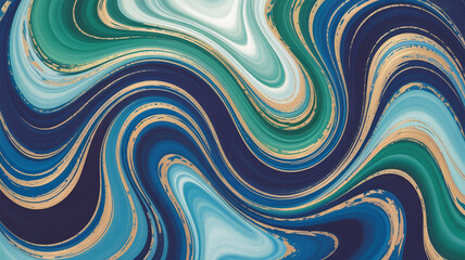Obraz premium Abstract fluid marble texture with blue green and gold swirl pattern background 