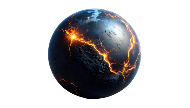Cosmic Cataclysm: Fissured Planet Erupting with Magma and Energy