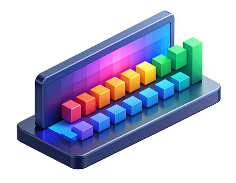 3D Render of Digital Data Analytics and Business Growth on Mobile Devices with Colorful Bar Charts - Powered by Adobe