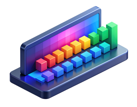 3D Render of Digital Data Analytics and Business Growth on Mobile Devices with Colorful Bar Charts