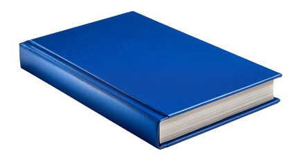 Blue hardcover book on a white surface