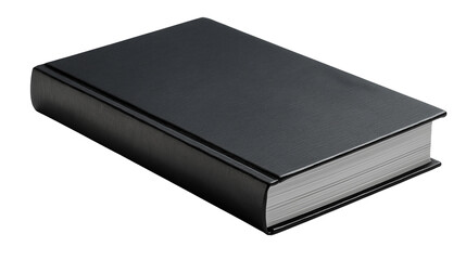 Black hardcover book on a white surface