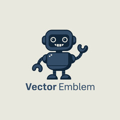 Fototapeta premium This charming vector illustration features a friendly robot character happily waving, showcasing a playful and inviting design style suitable for various themes and projects.