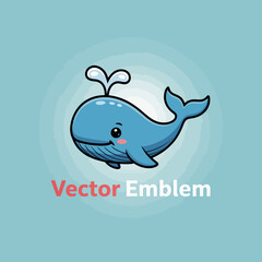 Obraz premium This friendly blue whale is illustrated splashing water in the ocean, making it a playful and engaging emblem suitable for marine-themed designs or kids’ products.